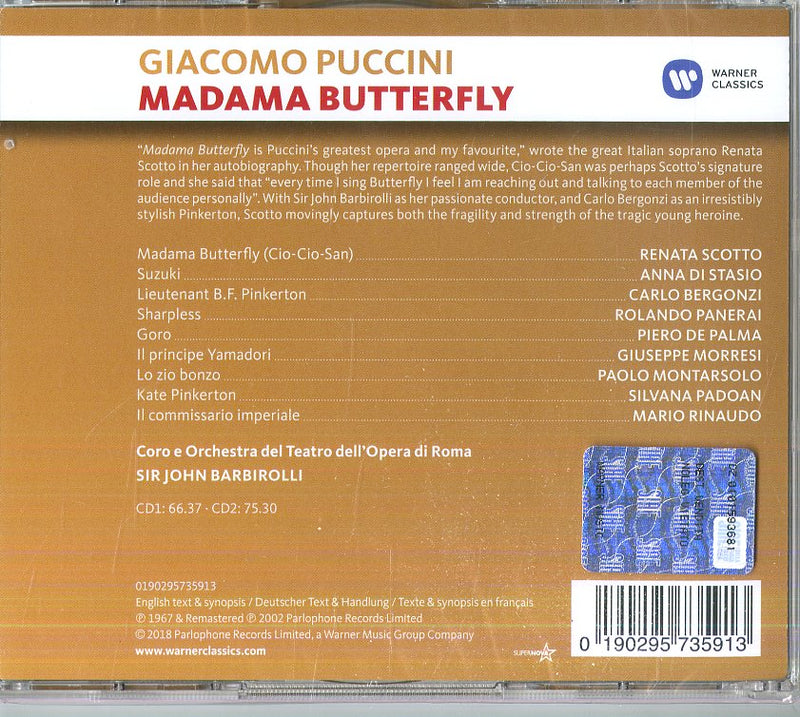 Sir John Barbirolli( Direttore), Renata Scotto( Cio Cio San), Bergonzi( Pinkerton) - Madama Butterfly Cd 0190295735913