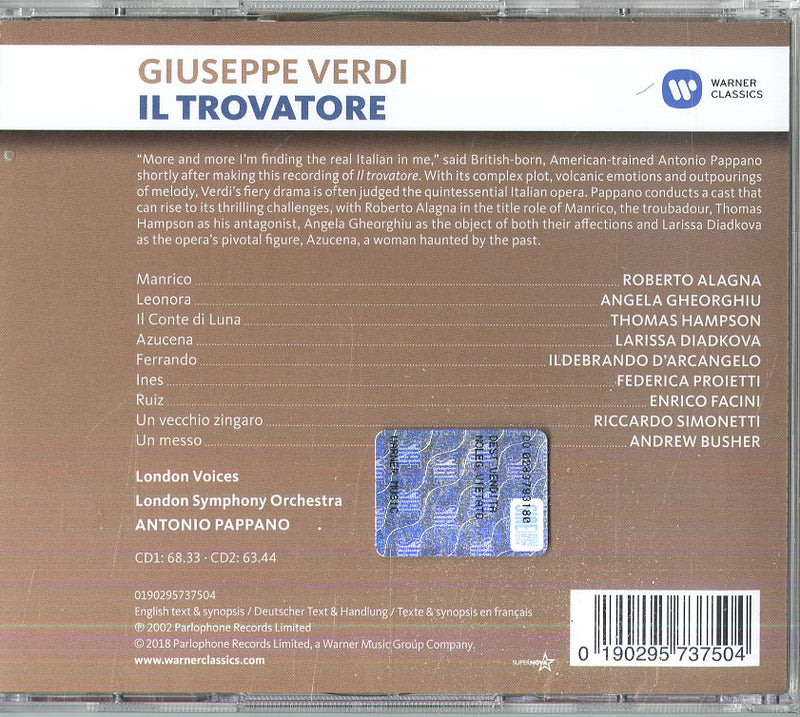 Antonio Pappano (Direttore) - Il Trovatore (Opera Completa) Cd 0190295737504