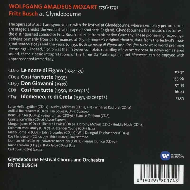 Glyndebourne Festival Orchestra And Chorus, Fritz Busch - Fritz Busch At Glyndebourne (Box9Cd) Cd 0190295801748