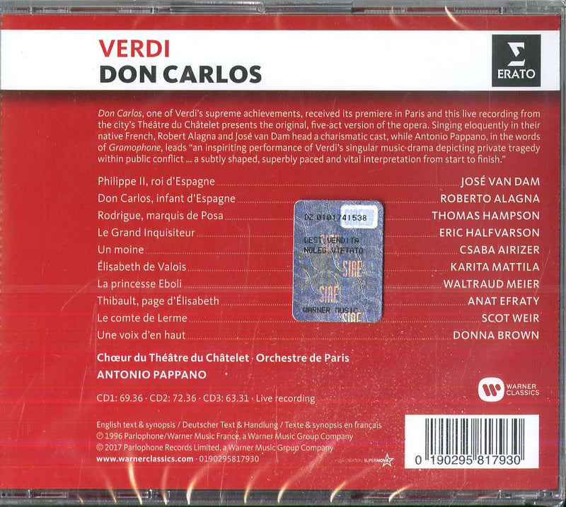 Antonio Pappano (Direttore9 - Don Carlos (Opera Completa) CD 0190295817930