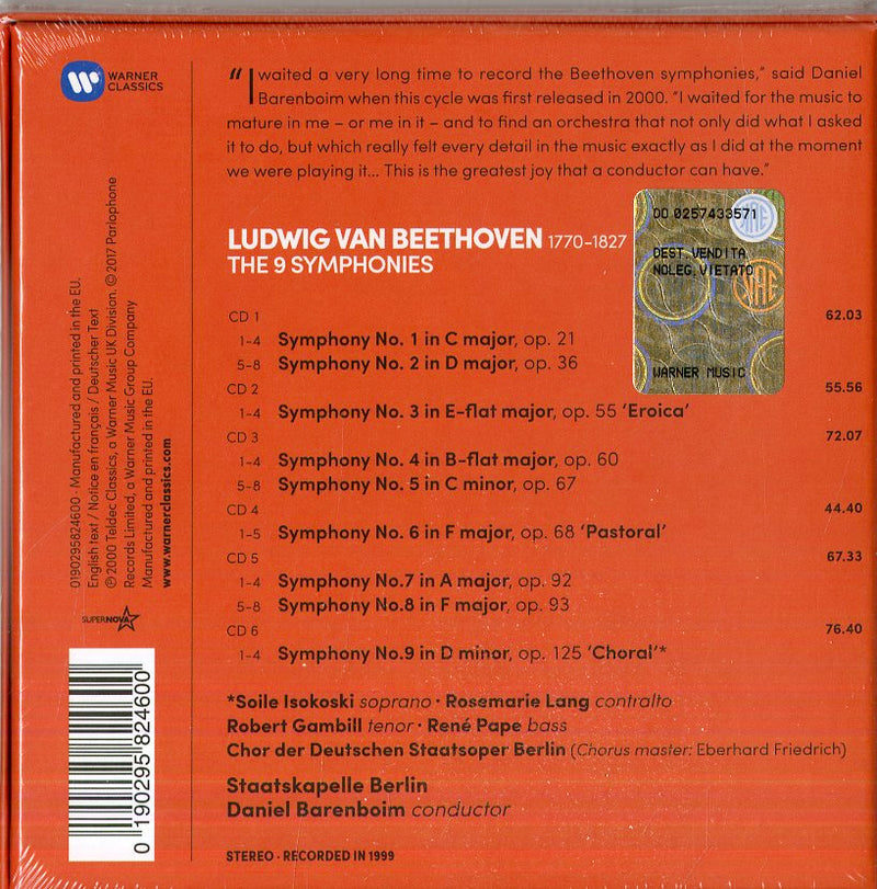 Daniel Barenboim (Direttore) - The 9 Symphonies (Box6Cd)(Le 9 Sinfonie Complete) Cd 0190295824600