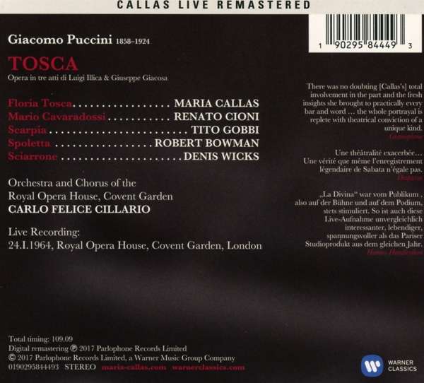 Callas Maria (Soprano) - Tosca (Londra 24-01-1964) Cd 0190295844493