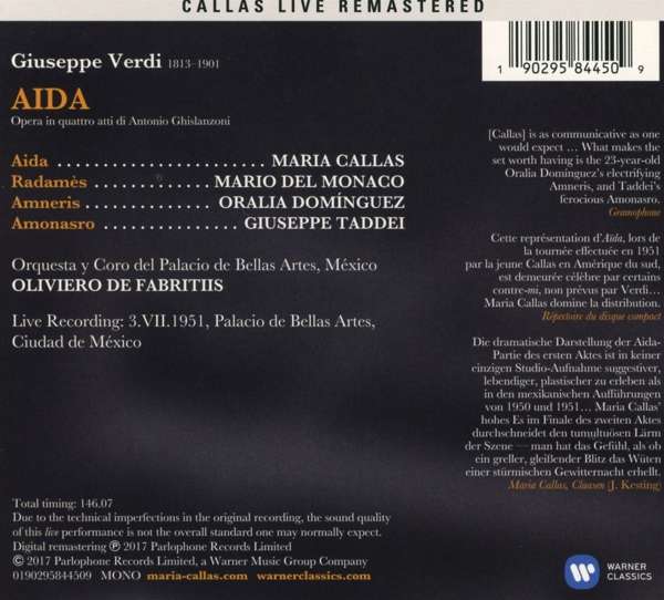 Callas Maria (Soprano) - Aida (Mexico 03/07/1951) Cd 0190295844509