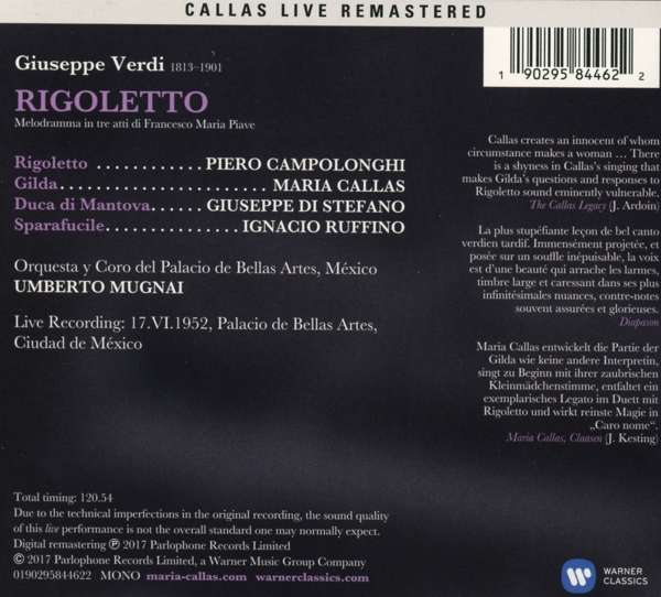 Callas Maria (Soprano) - Rigoletto (Mexico 17-06-1952) CD 0190295844622