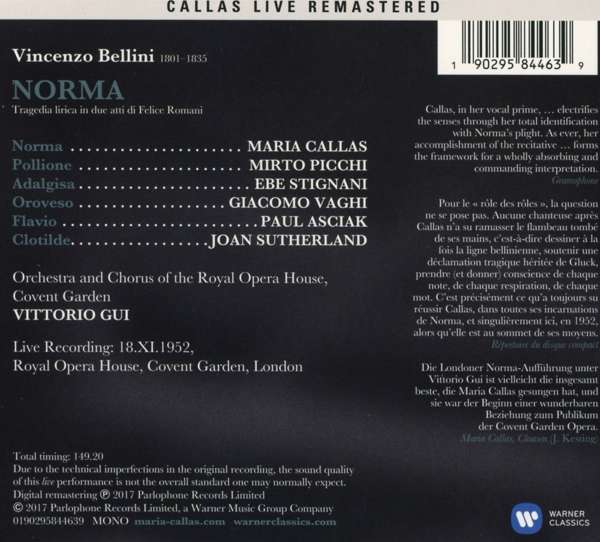 Callas Maria( Soprano), Paul Asciak( Tenore), Ebe Stignani( Mezzo Soprano) - Norma (2017)(London, 18-11-1952)(Dgp)(Opera Completa) CD 0190295844639