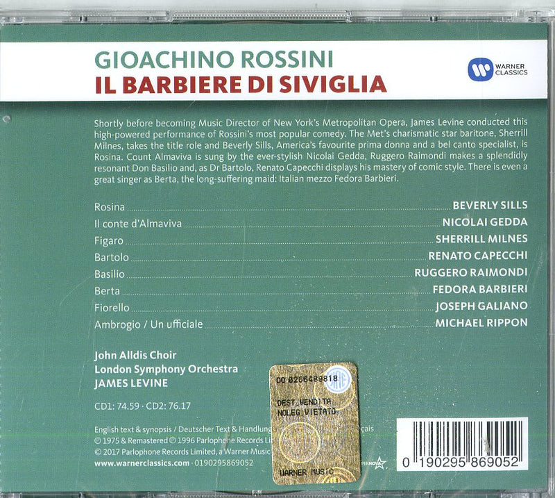 James Levine (Direttore) - Il Barbiere Di Siviglia (Opera Completa) Cd 0190295869052