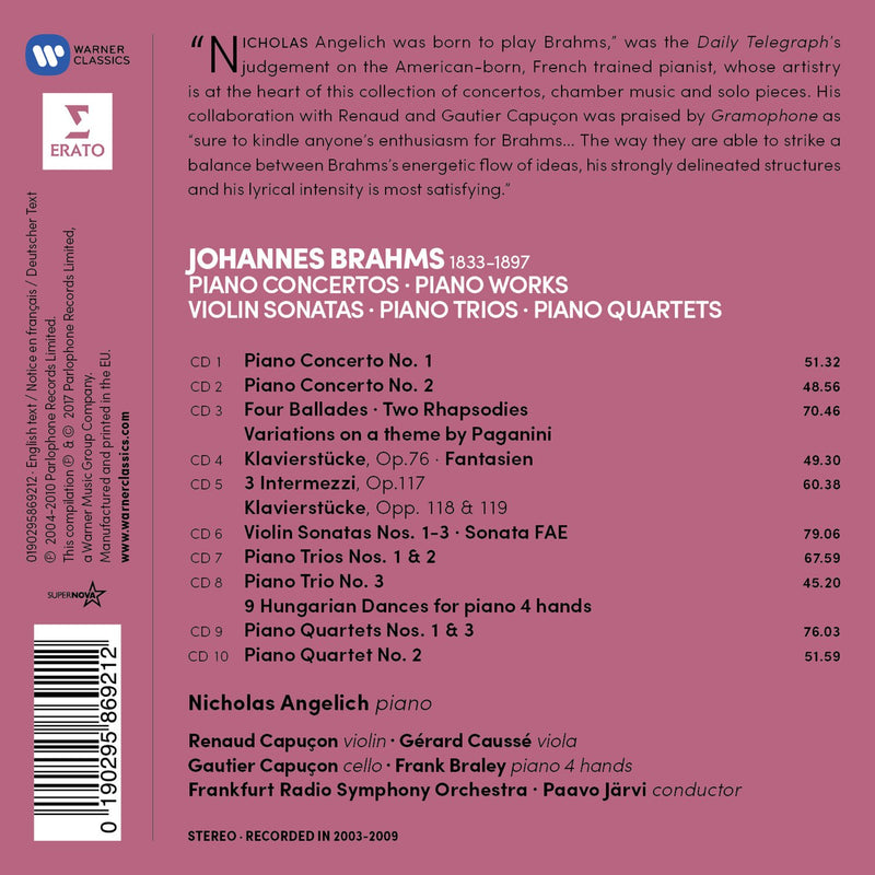 Nicholas Angelich( Piano), Paavo Jarvi( Direttore) - Piano Concertos, Piano Works (Concerti Per Piano , Musica Da Camera) Cd 0190295869212