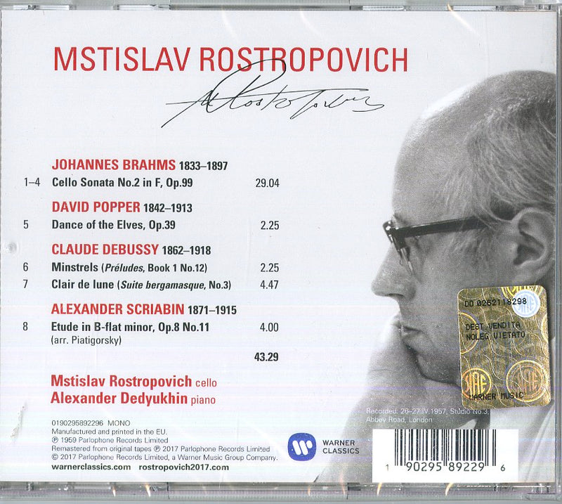 Mstislav Rostropovic( Violoncello) - Sonata Per Violoncello In Fa Maggiore Op.99 (Cello Sonata No.2) CD 0190295892296