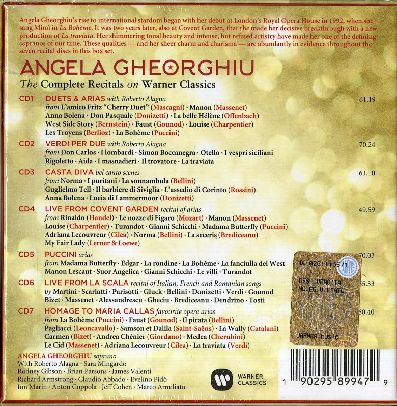 Angela Gheorghiu( Soprano), Roberto Alagna( Tenore), Abbado Claudio( Direttore) - The Complete Recitals On Warner (Box7Cd) Cd 0190295899479