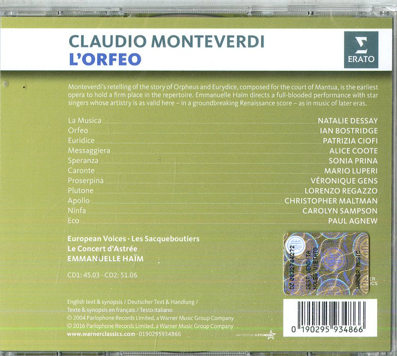 Ian Bostridge, Natalie Dessay, Patrizia Ciofi, Emmanuelle HaÃ¯m( Direttore) - L'Orfeo CD 0190295934866