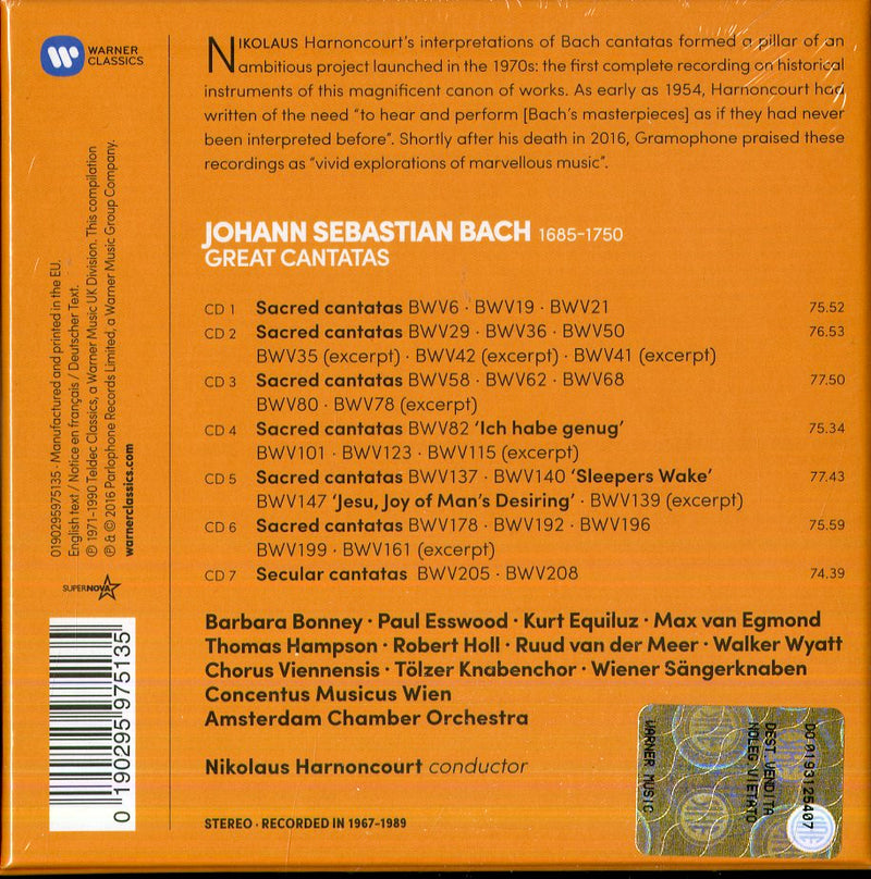 Nikolaus Harnoncourt( Direttore) - Great Cantatas (Box7Cd) Cd 0190295975135