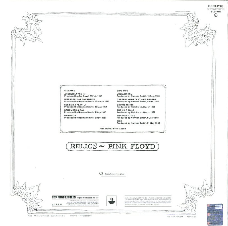 Pink Floyd - Relics (180 Gr. Audio Rimasterizzato) Lp 0190295996918