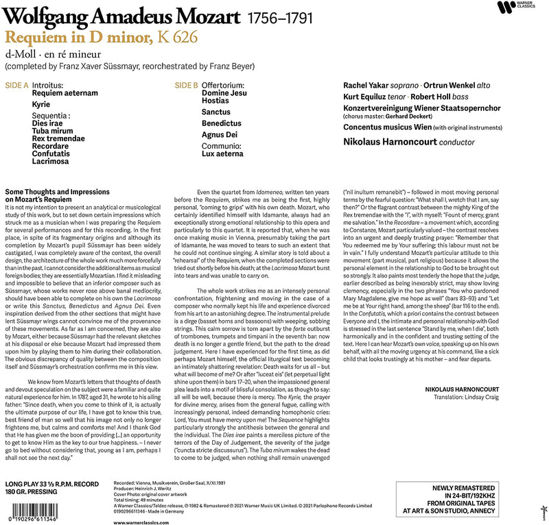 Nikolaus Harnoncourt - Mozart Requiem Lp 0190296611346