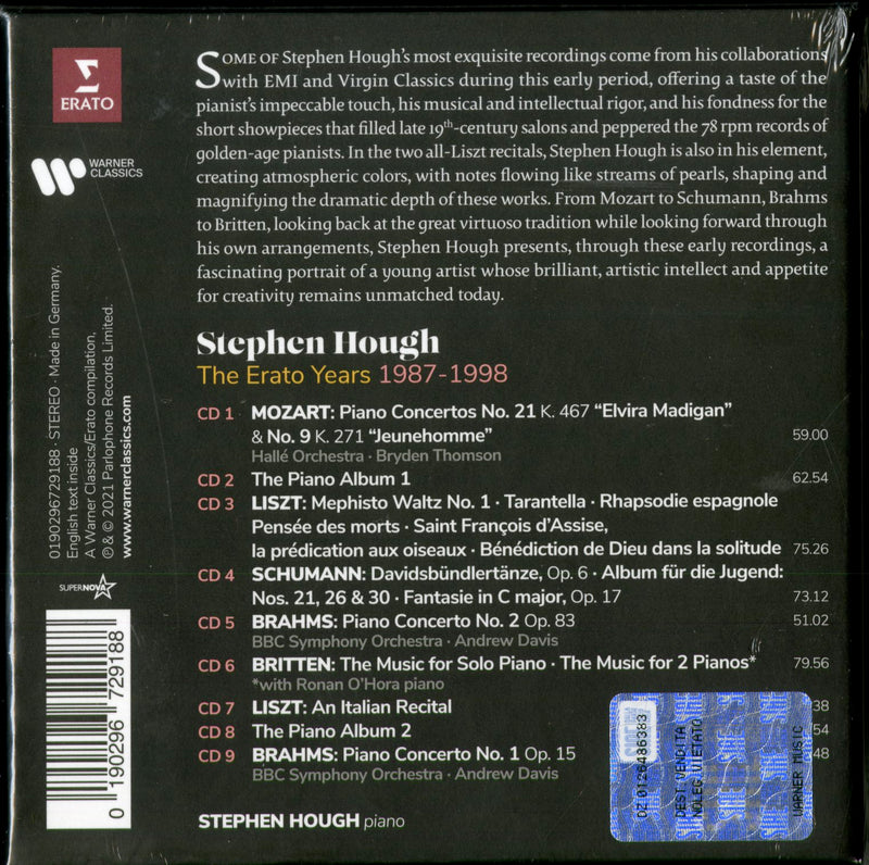 Hough Stephen - The Erato Recordings 1987-1998 Cd 0190296729188