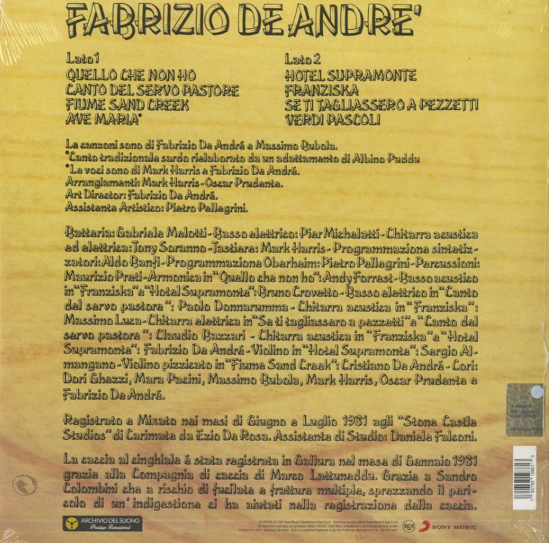 De Andre' Fabrizio - Fabrizio De Andre (Indiano) Lp 0190758198613