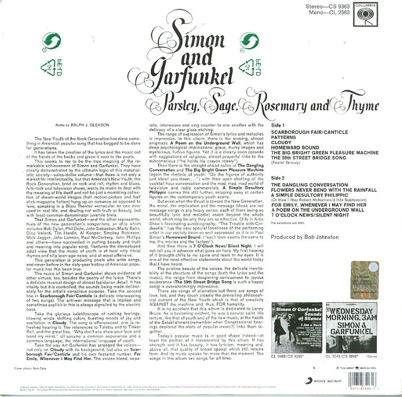 Simon & Garfunkel - Parsley, Sage, Rosemary And Thyme (Global Vinyl Title) Lp 0190758749617