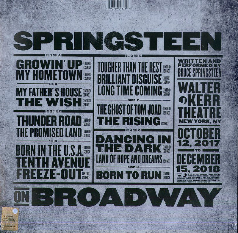 Springsteen Bruce - Springsteen On Broadway (Box 4 Lp) Vinile LP - Vinyl record 0190759043714