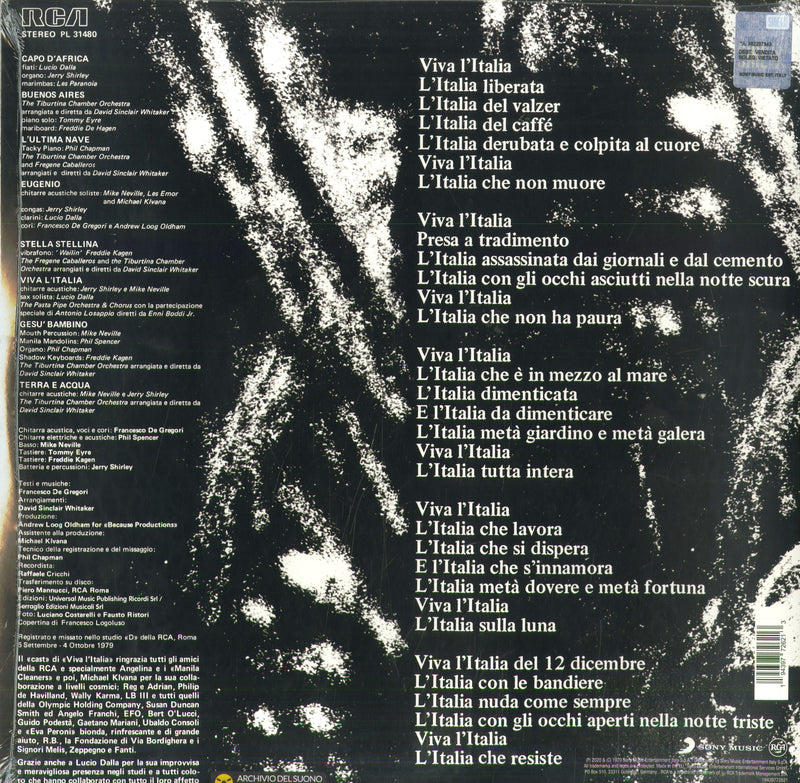 De Gregori Francesco - W L'Italia (140 Gr. Gatefold Sleeve Vinile Blu) (Rsd 2020) Lp 0194397726213