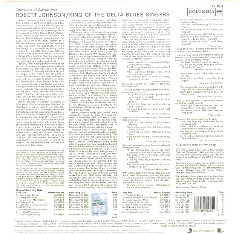 Johnson Robert - King Of The Delta Blues Singers (Vinyl Solid Turquoise) Lp 0194397926217