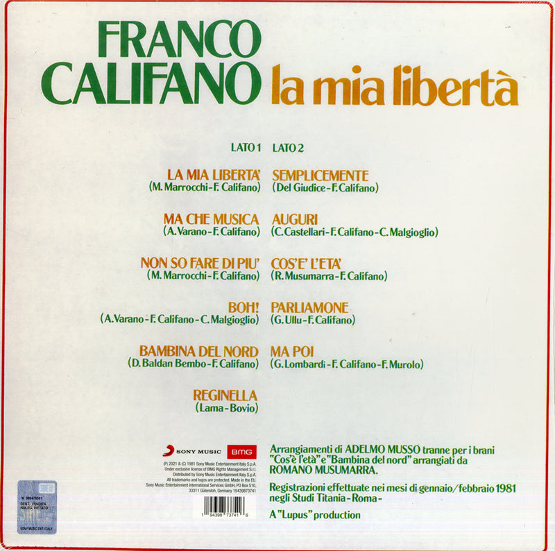 Califano Franco - La Mia Liberta (140 Gr. Vinyl Orange Limited Edt.) Lp 0194398737416