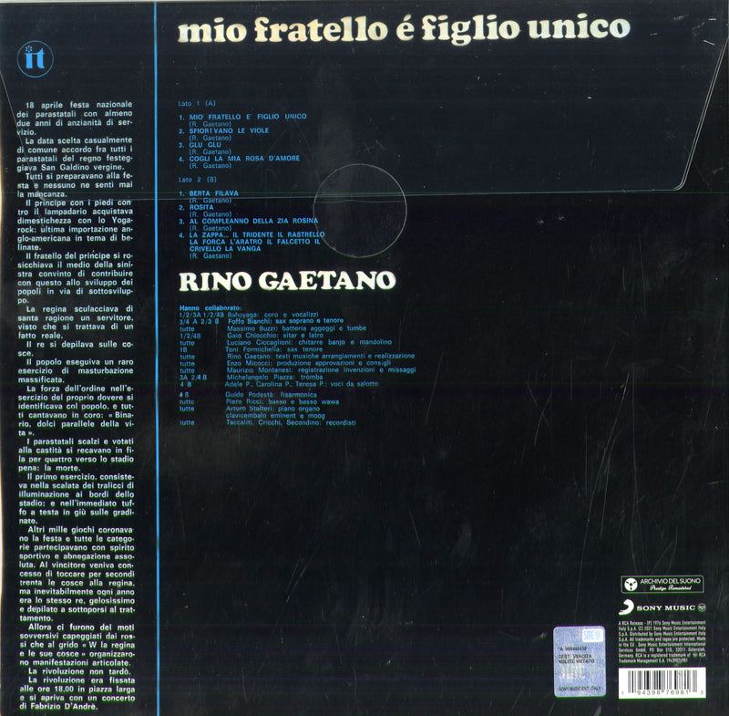 Gaetano Rino - Mio Fratello Ãˆ Figlio Unico (Vinyl Legacy Edt. Vinile Originale Con Libretto) Lp 0194398769813