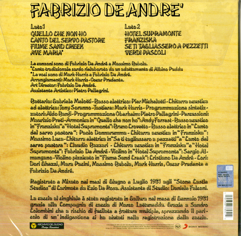 De Andre'Fabrizio - Fabrizio De AndrÃ© (L'Indiano) (Vinyl Legacy Edt. Vinile Originale + Libretto) Lp 0194398789514