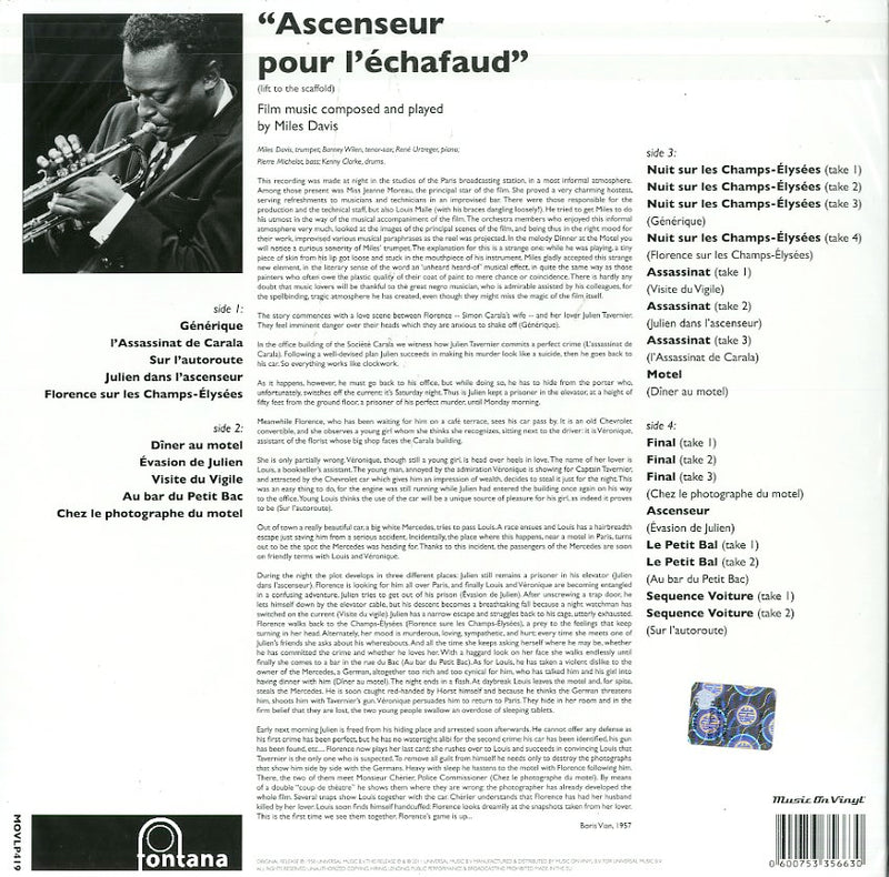 Davis Miles - Ascenseur Pour L'Echafaud Vinile LP - Vinyl record 0600753356630