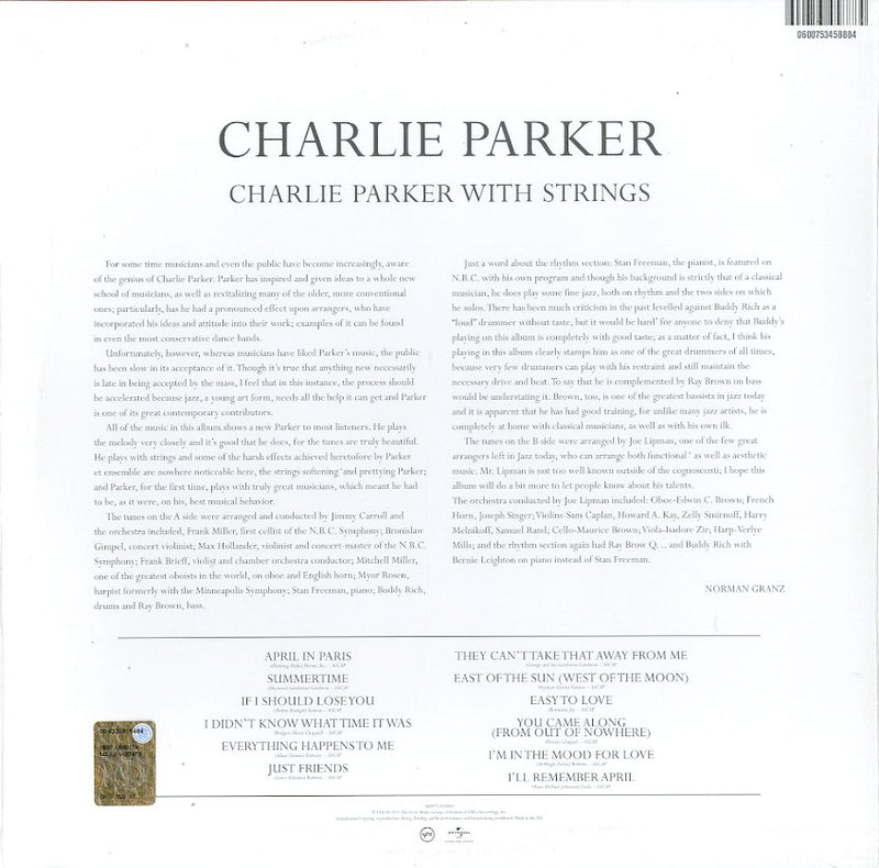 Parker Charlie - Charlie Parker With String Lp 0600753458884