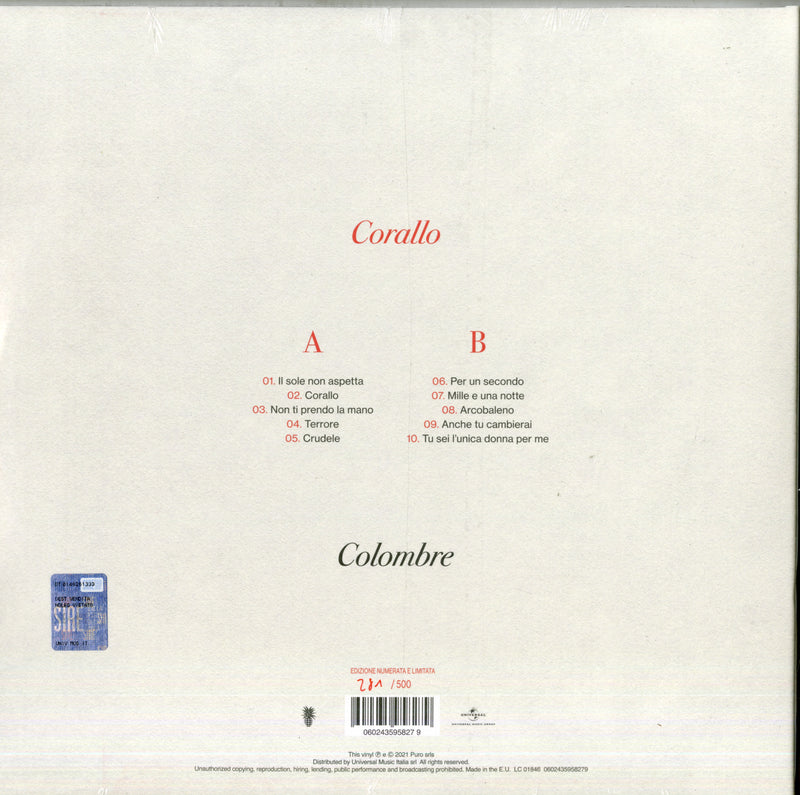 Colombre - Corallo (Vinile Rosso Numerato E Autografato Limited Edt.) Lp 0602435958279
