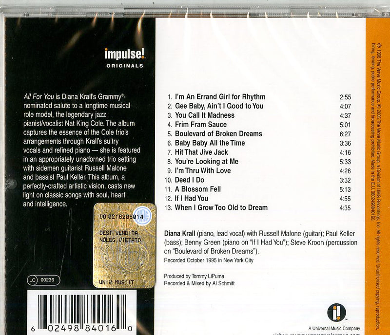 Krall Diana - All For You Cd 0602498840160