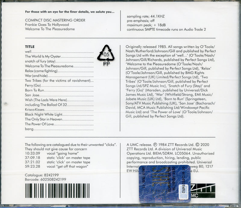 Frankie Goes To Hollywood - Welcome To The Pleasure Dome (Remastered) Cd 0602508242199