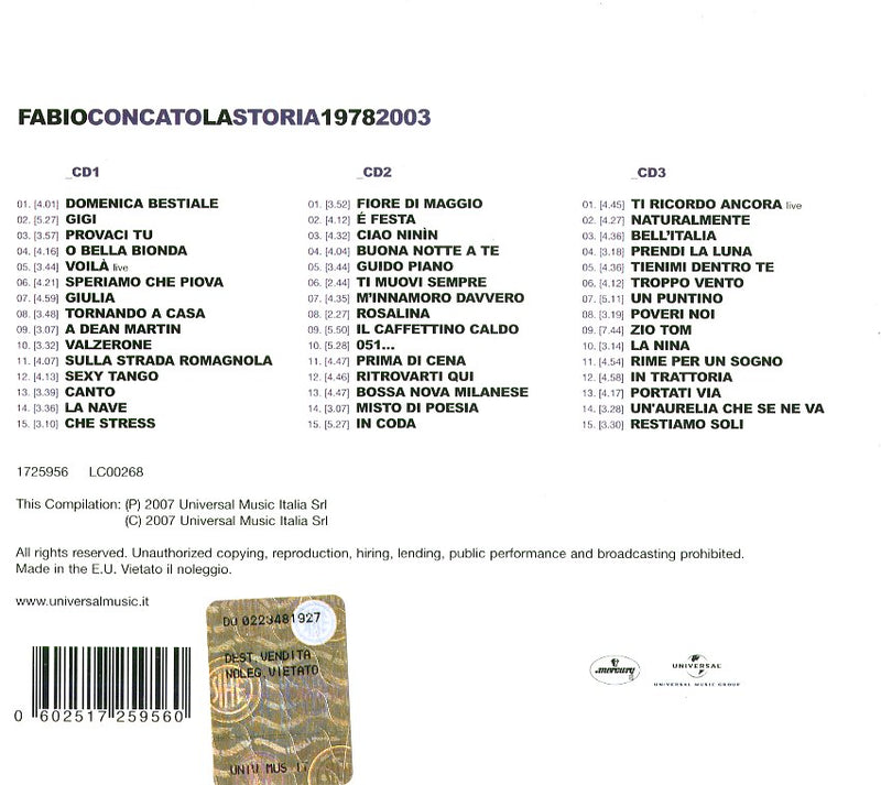 Concato Fabio - La Storia 1978 2003 Cd 0602517259560