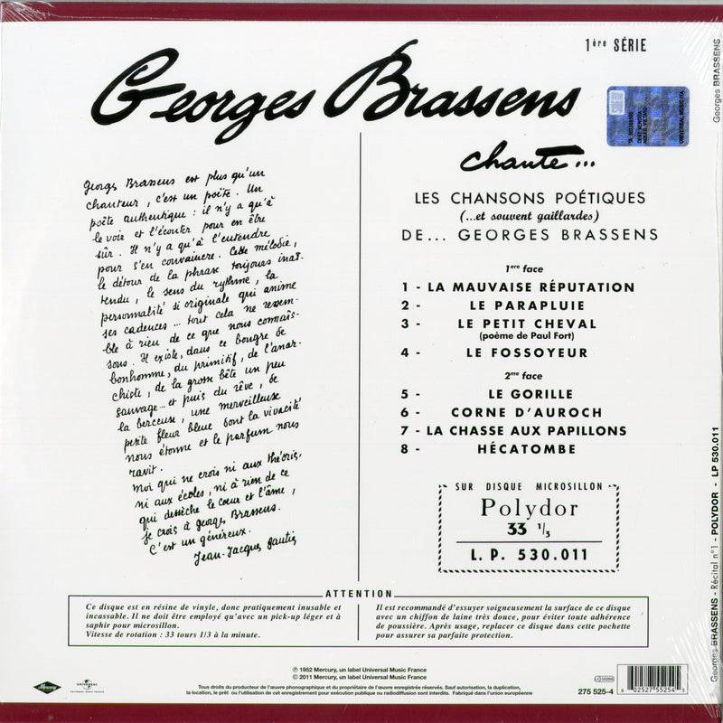 Brassens George - Les Chansons Poetiques (..Et Souvent Gaillardes) N.1 (Lp 25 Cm.) Lp 0602527552545