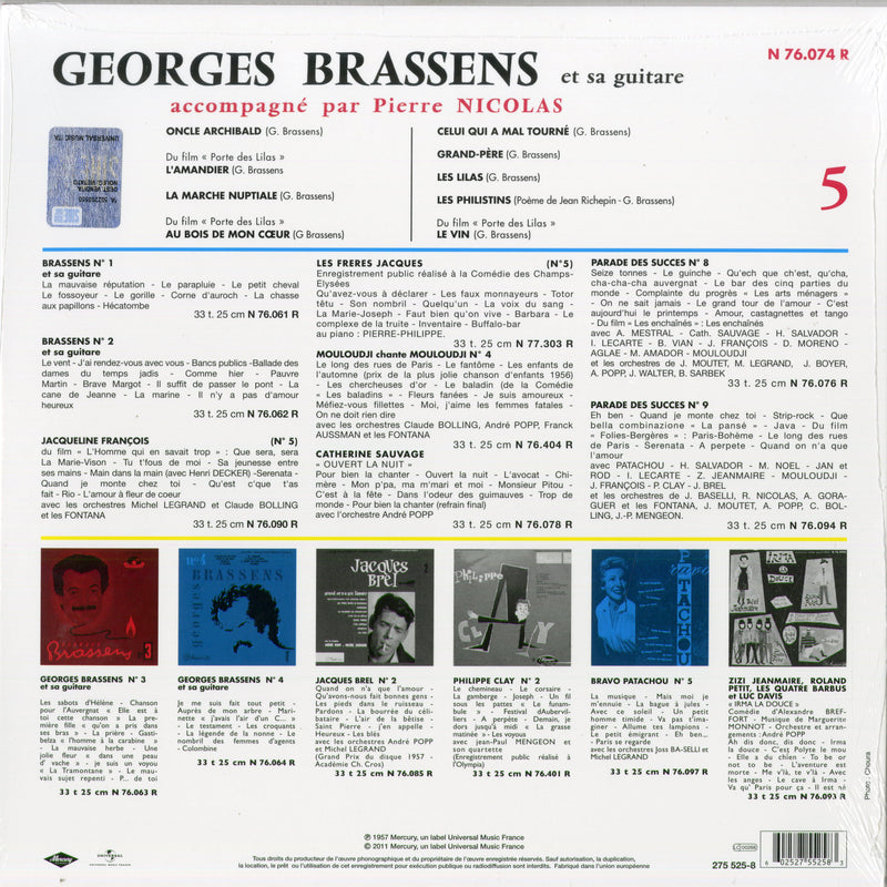 Brassens George - Et Sa Guitare Accompagne Par Pierre Nicolas N.5 (1 Lp 25 Cm.) Lp 0602527552583