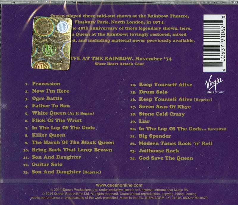 Queen - Live At The Rainbow Cd 0602537910670