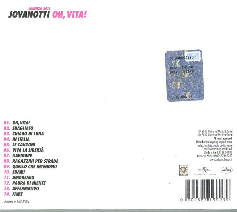 Jovanotti - Oh, Vita! Cd 0602567169239