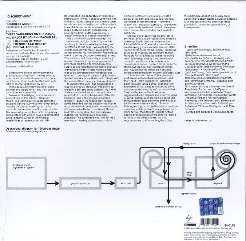 Eno Brian - Discreet Music (180 Gr. Permanent Edt.) Lp 0602567750420