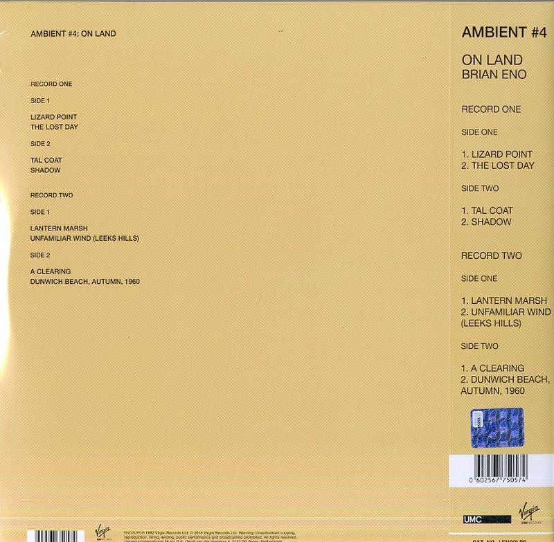 Eno Brian - Ambient 4: On Land (Rimasterizzato 180 Gr. Limited Edt. Gatefold E Download Vouc Vinile LP - Vinyl record 0602567750574