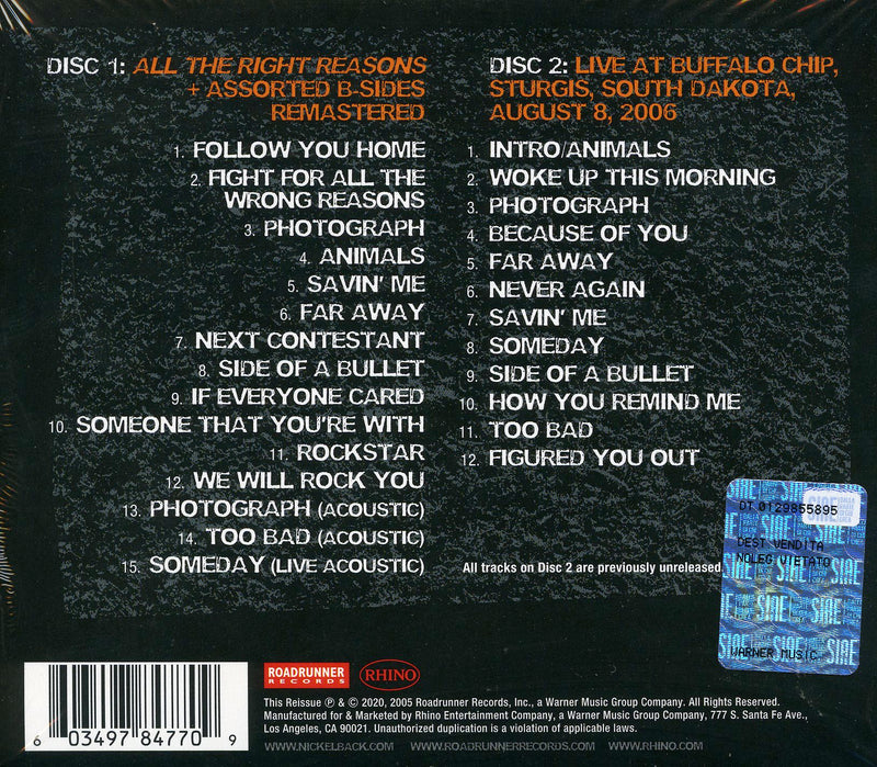 Nickelback - All The Right Reasons (15Th Anniversary Remaster Rexpanded Edt.) Cd 0603497847709