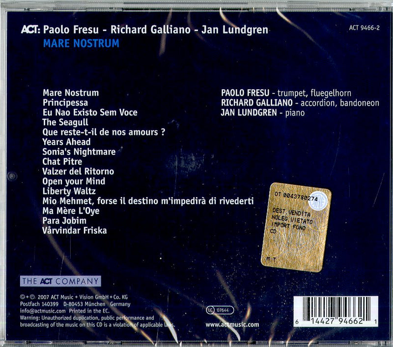 Fresu Paolo, Galliano Richard, Lundgren Jan - Mare Nostrum Cd 0614427946621