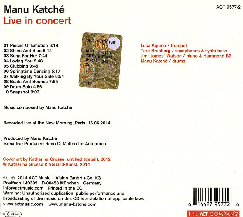 Katche' Manu - Live In Concert Cd 0614427957726