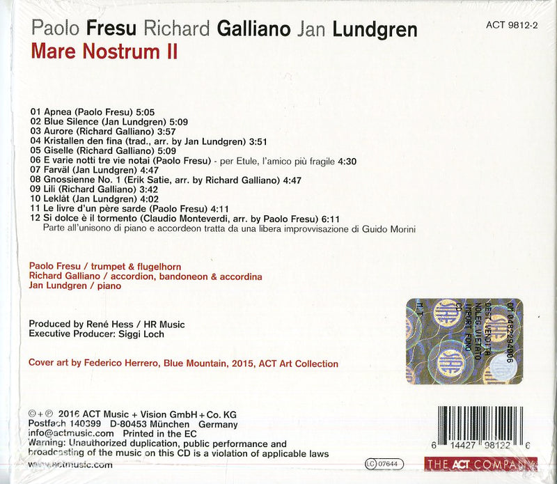 Fresu Paolo, Galliano Richard, Lundgren Jan - Mare Nostrum Ii Cd 0614427981226