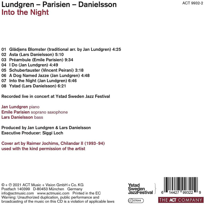 Lundgren Jan, Parisien Emile, Danielsson Lars - Into The Night (Digipack) Cd 0614427993229