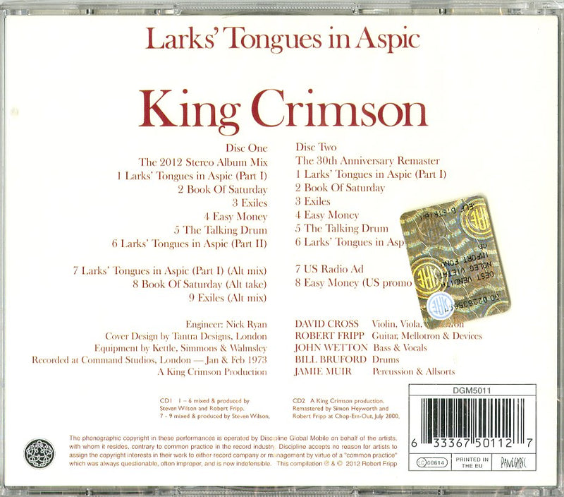 King Crimson - Lark'S Tongues In Aspic Cd 0633367501127