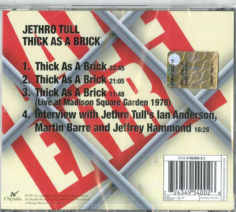 Jethro Tull - Thick As A Brick Cd 0724349540026