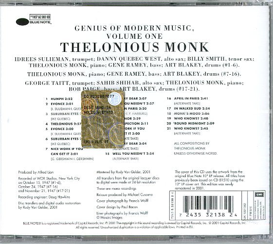 Monk Thelonious - Genius Of Modern Music Vol.1 Cd 0724353213824