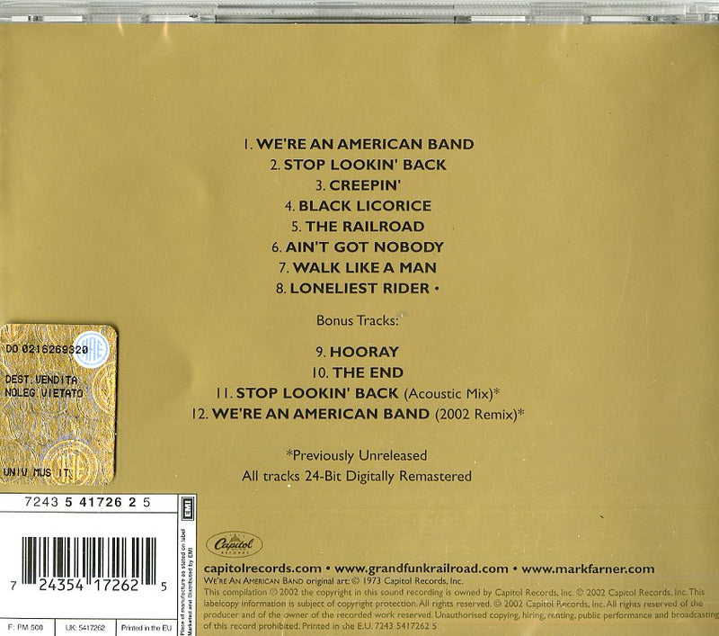 Grand Funk Railroad - We'Re An American Band Cd 0724354172625