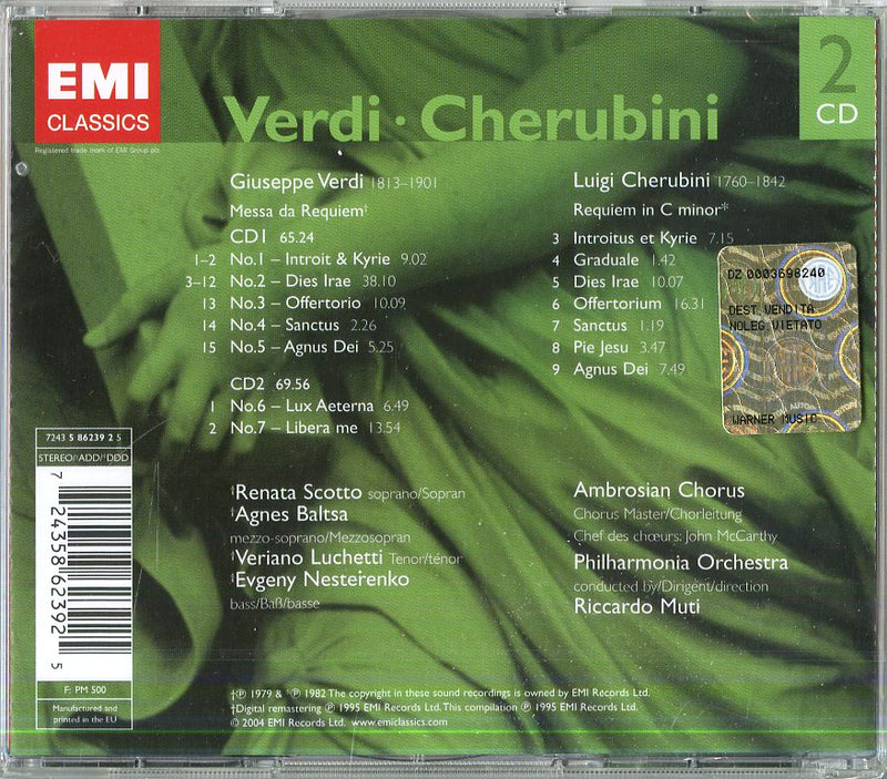 Muti Riccardo (Direttore) - Messa Da Requiem , Requiem (Verdi: Requiem & Cherubini: Requiem In C Minor) CD 0724358623925