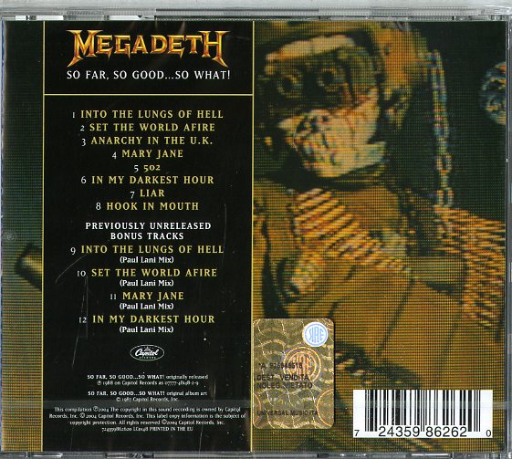 Megadeth - So Far, So Good...So What Cd 0724359862620