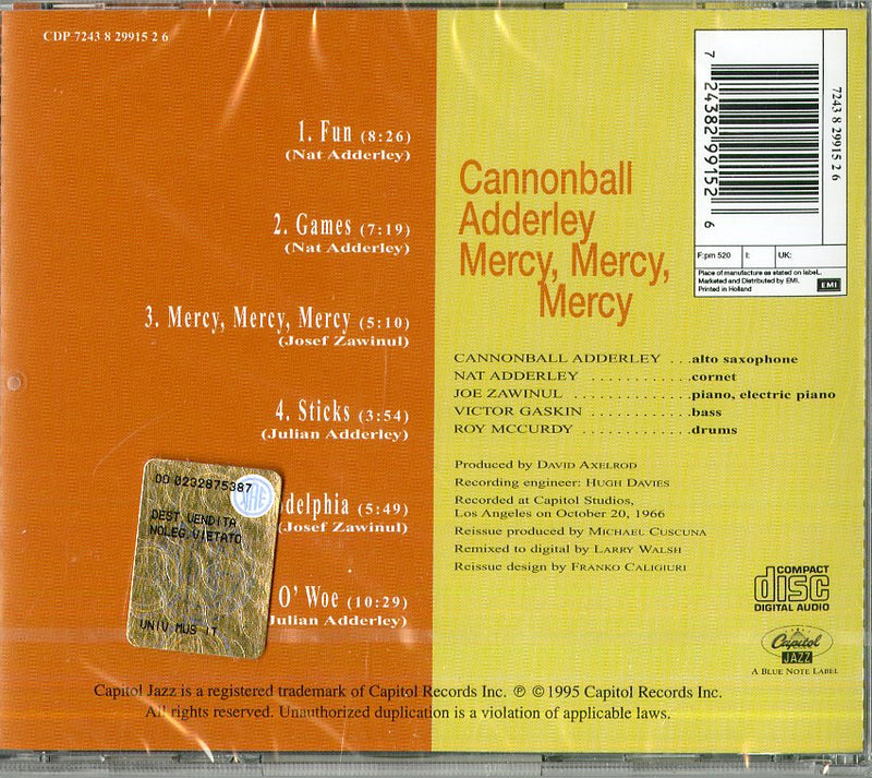 Adderley Cannonball - Mercy Mercy Mercy CD 0724382991526